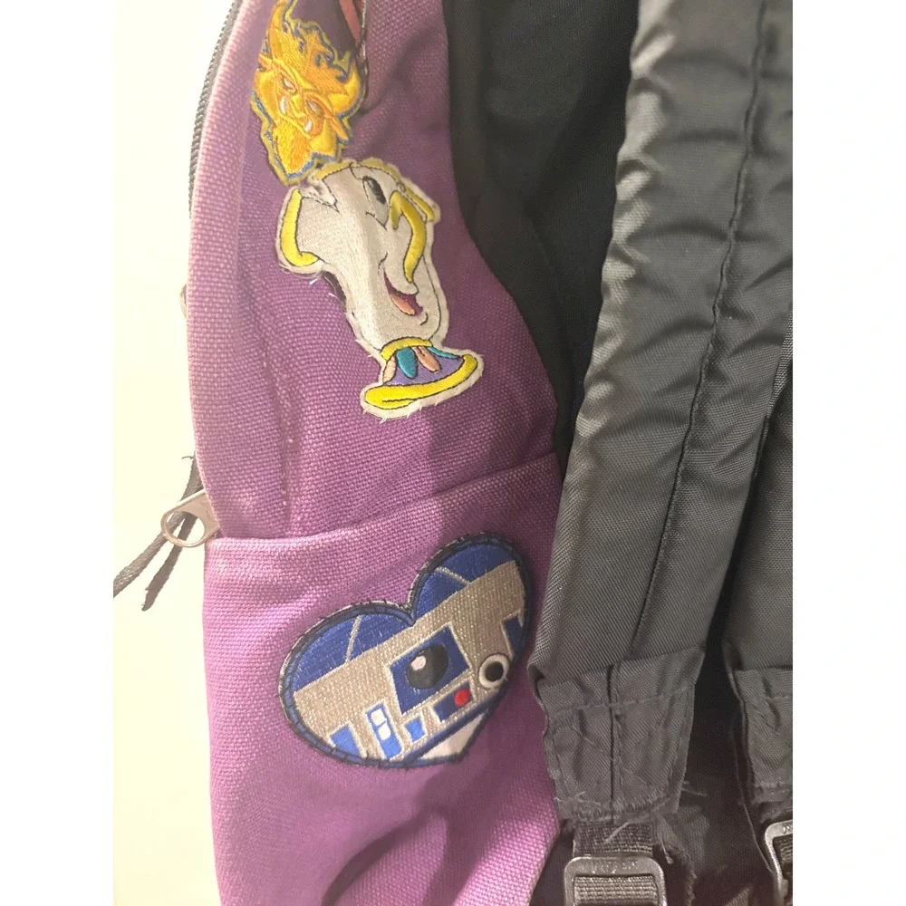 Vintage Y2K JanSport SuperBreak Purple Canvas Backpack Custom Patchwork